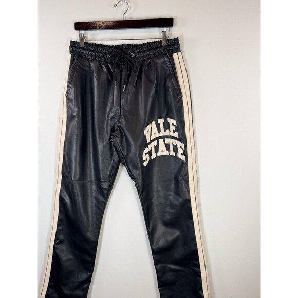 Vale State Mens Track Pants Black Leather Straight Streetwear Large - Picture 6 of 12